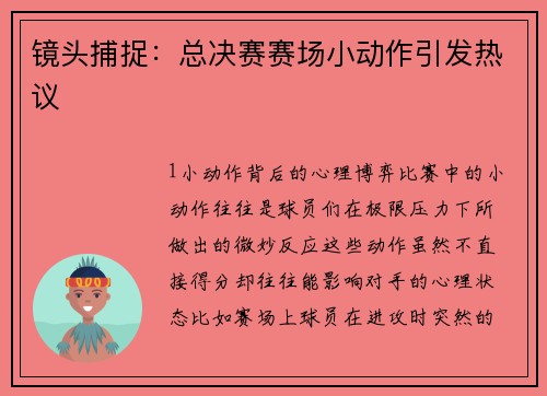 镜头捕捉：总决赛赛场小动作引发热议
